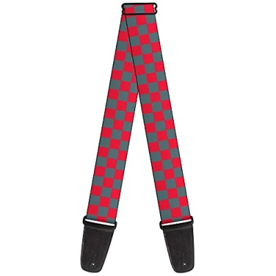 Image of Buckle Down GS W32948 &quot;Checker Crimson Red/Gray&quot; Guitar Strap