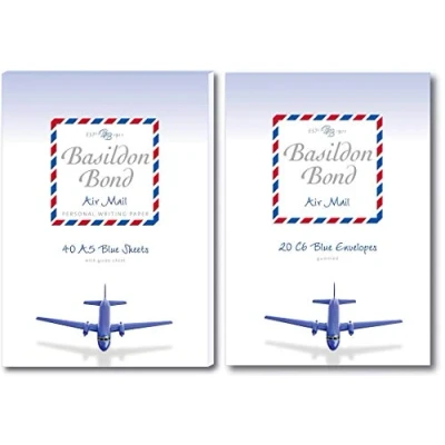 Image of Basildon Bond Air Mail Writing Set Include A5 Blue Sheet Pad &amp; C6 Envelopes