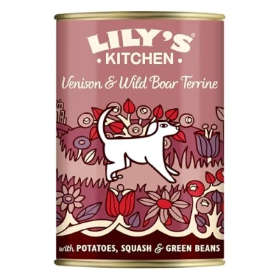 Image of Lily&#039;s Kitchen Made with Natural Ingredients Adult Wet Dog Food Tin Venison &amp; Wild Boar Terrine 6 x 400g