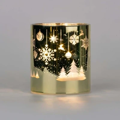 Image of SHATCHI 12cm Christmas Decorated Vase Table Lamp Etched Glass Tube Xmas Gold Cylinder LED Fairy Lights Battery Operated Decoration, Hanging Décor