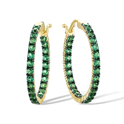 Image of Santuzza 925 Sterling Silver Huggie Hoop Earrings 2.08 CT Green Spinel Cuff Pierced Earring (Gold Plated)