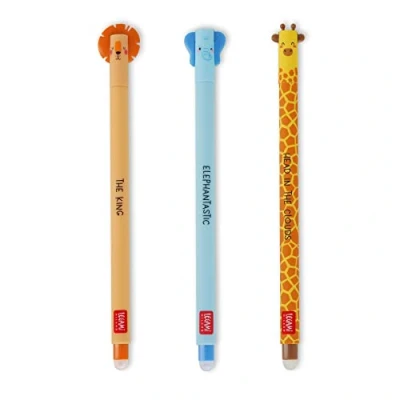 Image of Legami Set of 3 gel pens. Savannah collection Lion, Giraffe, Elephant