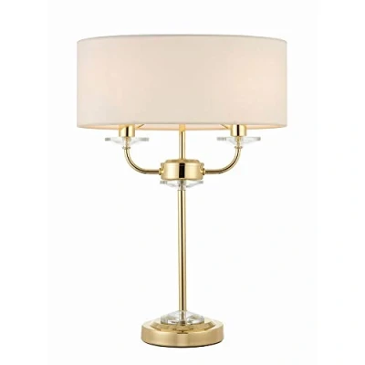 Image of Brass &amp; Vintage White Faux Silk E14 Switched Table Lamp Light