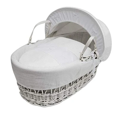 Image of ELEGANT BABY White Waffle with Bows Wicker Moses Basket Bedding Set Dressings only Padded Liner (Basket &amp; Fittings not Included)