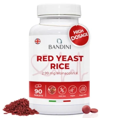 Image of Bandini® red Yeast Rice from Monascus purpureus 99.7mg 2.9mg Monacolin K No fillers, Vegan, Non GMO, Laboratory Tested Tablets (90 Count (Pack of 1))