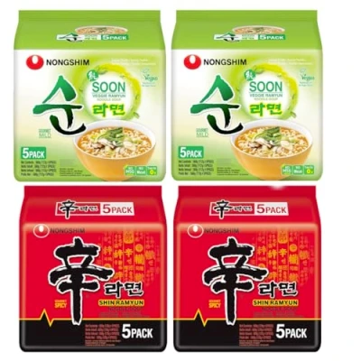 Image of Nong Shim SHIN Ramyun Soon Veggie &amp; Original Korean Ramen Noodles Mix Bundle (Pack of 20) HALAL