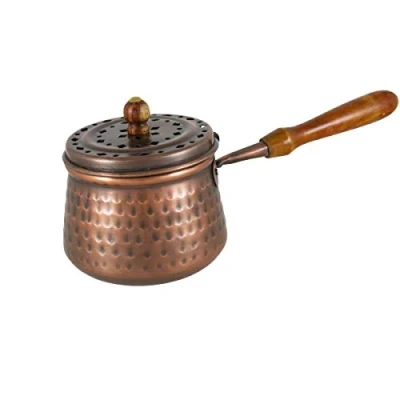Image of NKlaus Ø 11cm large copper incense burner with wooden handle antique operating mode charcoal on sand for herbs resins extra light 3288