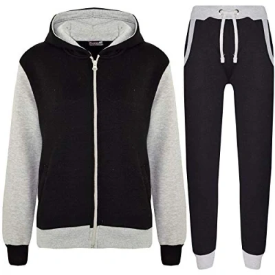 Image of A2Z 4 Kids Girls Boys Tracksuit Plain Camouflage Contrast Fleece Hooded Top with Bottom Joggers Suit T.S 101 Grey 9 10.