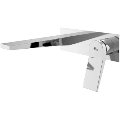 Image of Hudson Reed SOA328 Soar Modern Bathroom Wall Plated Mounted Single Lever Handle Basin Mixer Tap, 129mm x 210mm, Chrome