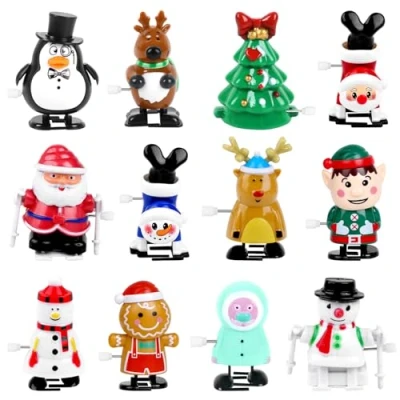 Image of VEYLIN 12 Pack Christmas Crackers Wind Up Toys Assortments Stocking Stuffers Chocolate for Kids Party Bag Fillers