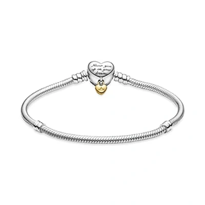Image of Pandora Disney Princesses snake chain sterling silver and 14k gold plated bracelet with clear cubic zirconia, 20