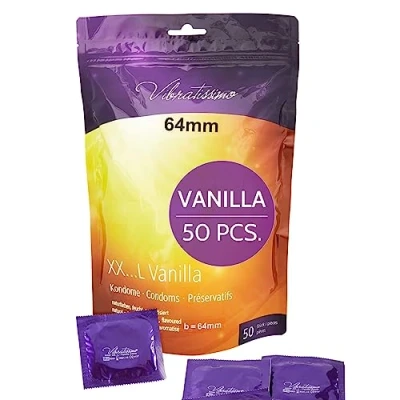 Image of VIBRATISSIMO XXL Vanilla Condoms 50 Pack I Premium with Aroma for Men Flavored Thin Wall Thickness &amp; Aromatized Feel w=64mm