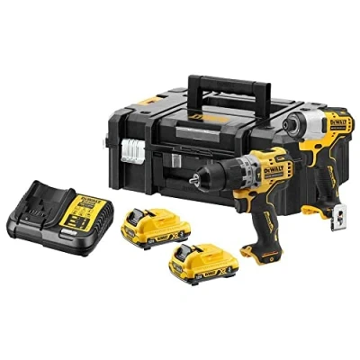 Image of Dewalt DCK2111L2T 12v Brushless Sub Compact Twin Pack Combi Drill Impact Driver Yellow