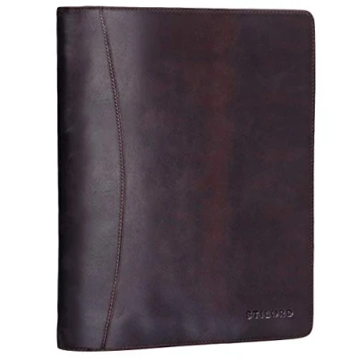 Image of STILORD &#039;Vincent&#039; Vintage Conference Folder Leather Brown Business Map A4 Punched Pad Portfolio Document fit for 13,3 MacBooks Genuine Leather, Colour:Kara