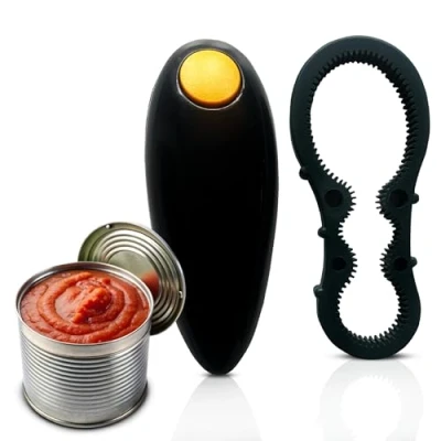 Image of Automatic Tin Opener &amp; Manual Jar Grip Electric Can for Arthritis, Hands Free Kitchen Gadget, Ideal Elderly Use, Easy Open Tins and Jars