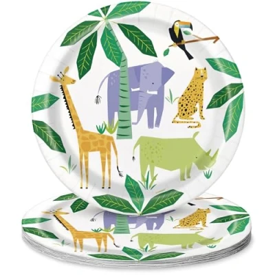 Image of Animal Safari Round Dinner Plates (22cm) Bold &amp; Vibrant Wildlife Design Perfect for Parties Events 8ct