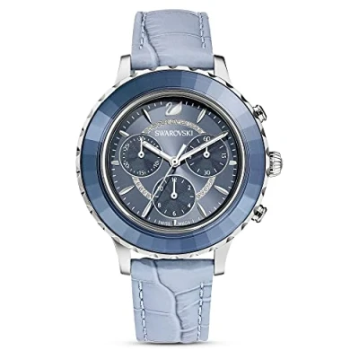 Image of Swarovski Octea Lux Chrono Watch, Leather Strap, Blue, Stainless Steel