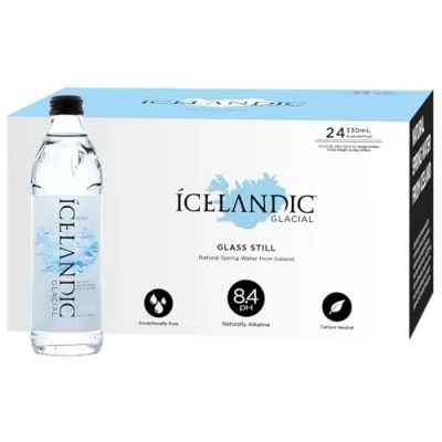 Image of Icelandic Glacial Premium Still Water 330ml Glass Bottles x 24 Per Pack Alkaline/Low PH, Recycled Packaging, BPA Free, Carbon Neutral from Spring. Low TDS and Mineral Content