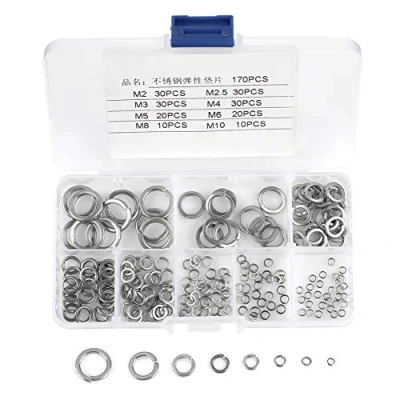 Image of Washers Assortment Set, 180pcs M2/M2.5/M3/M4/M5/M6/M8/M10 SS304 Stainless Steel Spring Lock Washer Kit with Box
