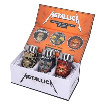 Image of Nemesis Now Metallica Pushead Art Shot Glass Set of 3, Resin, Officially Licensed Merch, Removable Stainless Steel Inserts, Premium Gift Box, Cast in The Finest Expertly Hand Painted