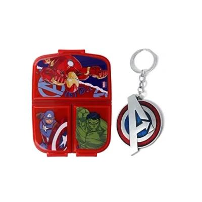 Image of OM SUPPLIES Avengers Reusable Sandwich Lunch Box 3 Multi Compartment Kids Children School Includes Keychain (Avengers)