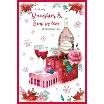 Image of Grass Roots Special Daughter and Son in Law &#039;Happy Christmas&#039; Card Stunning Design with Champagne Gifts Flitter Finish for a Couple