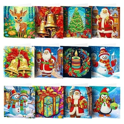 Image of ycyingcheng Christmas 5D DIY Special Shape Part Drill Diamond Cards, Painting Greeting Cards Mosaic Crafts Holiday Party