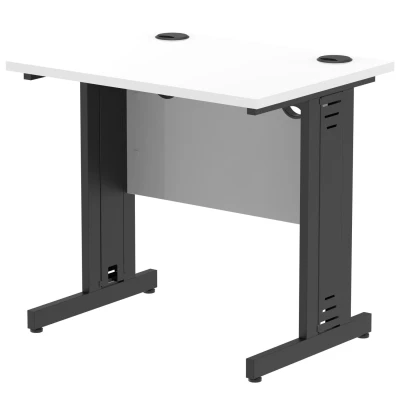 Image of Impulse 800x600mm Straight Desk White Top Black Cable Managed Leg