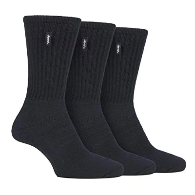 Image of Jeep 3 Pairs Mens Vintage Cotton Cushioned Socks for Hiking Boots with Ribbed Leg (6 11, Black)