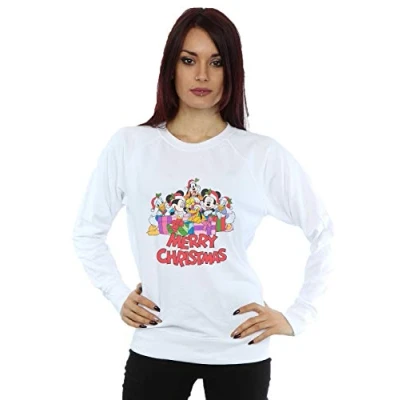 Image of Disney Women&#039;s Mickey Mouse and Friends Christmas Sweatshirt White Large