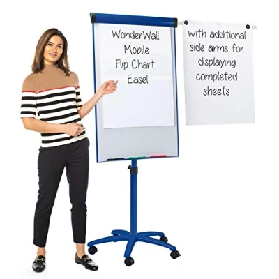 Image of Wonderwall Mobile Magnetic Flipchart Easel with Integral Dry Wipe Whiteboard and 2 Extendable Arms Ideal for Education &amp; Training