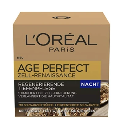 Image of L&#039;Oréal Paris Age Perfect Cell Renaissance Night Cream Anti Ageing Deep Care Strength and Vitality for Mature Skin with Black Truffle Fermented Tea 50 ml