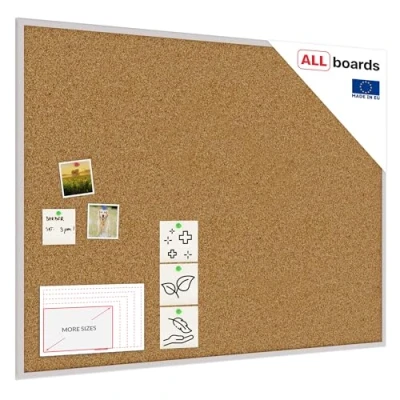 Image of ALLboards Cork Board with Wooden Natural Silver Frame 120x90cm, Corkboard Bulletin Notice