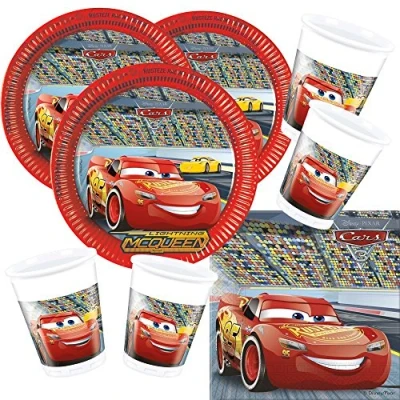 Image of Procos Disney Pixar Party Set Cars 3 Plates Cups Napkins for 16 Children 52 Piece