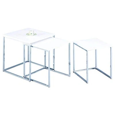 Image of ASPECT Murano Set of 3 Nesting Table Gloss Wooden Tops Legs, Wood, White/Chrome