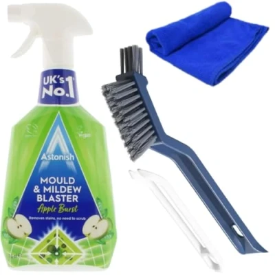 Image of Astonish Mould and Mildew Remover + Cleaning Brush with Hair Clip Microfibre Cloth Remover, Spray, Products