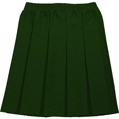 Image of School Skirt Girls Box Pleat Uniform Sizes Bottle Green 13 Years
