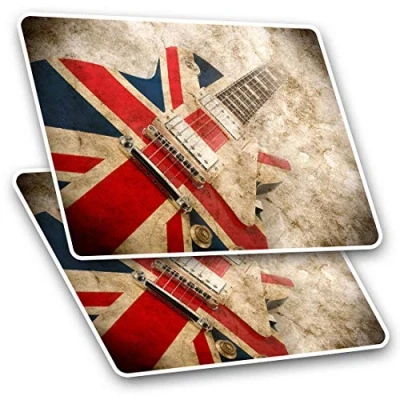 Image of 2 x 10cm Rectangle Stickers Brit Pop Rock Guitar Music England Decals 16066