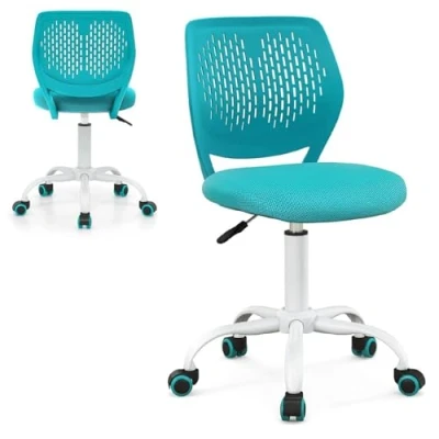 Image of Maxmass Home Office Kids Desk Chair, Height Adjustable Computer Chairs with Gas Lift and Coloured PU Casters, Swivel Mesh Seat for Working Studying (Green)