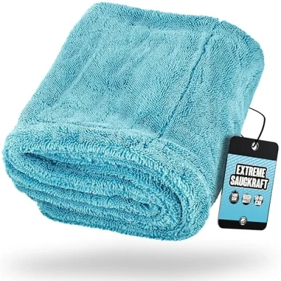 Image of Nuke Guys Gamma Dryer XXL Ultra Absorbent Drying Cloth 1400 GSM Blue 50 x 80 cm Lint Free Rounded Soft Fibres Scratch Extra Large Premium Microfibre for Car Motorcycle Bicycle