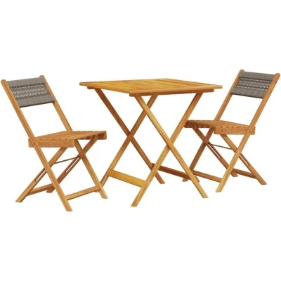 Image of vidaXL 3 Piece Bistro Set Grey Polypropylene and Solid Wood