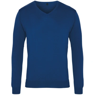 Image of Premier Mens V Neck Knitted Sweater (Royal) Blue Size Large