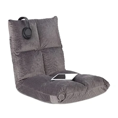 Image of Relaxdays Floor Chair, Adjustable Backrest, Soft Cushion, 6 Positions, Seat, Upholstered, HWD: 58 x 50 55 cm, Grey, Foam