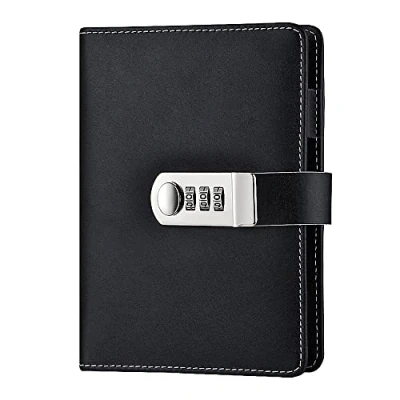 Image of NectaRoy Lock Journal Lockable Refillable Diary, PU Leather Cover Writing Notebook Planner Organizer with Combination Lock, Travel Notepad Pen Holder, Size 185x135mm