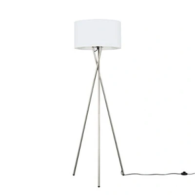 Image of MiniSun Modern Brushed Chrome Metal Tripod Floor Lamp with a White Shade Lamps &amp; Torchieres, Home Décor, Improvement Lifestyle Essential