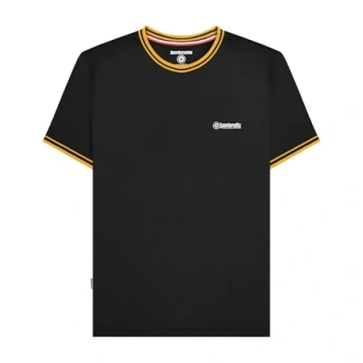 Image of Lambretta Mens Tipped Pique Cotton Crew Neck T Shirt Black/Gold M