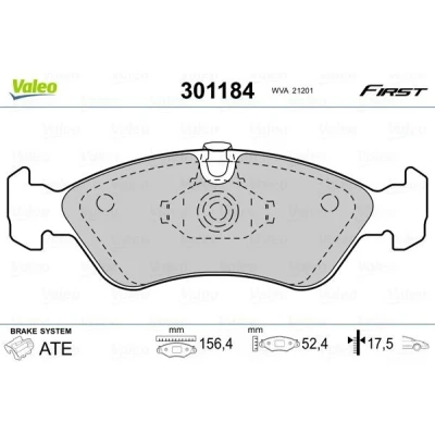 Image of 11046952012, 90297770, 96281939 Brake pad set VALEO 301184 FIRST Front Axle excl. wear warning contact without anti squeak plate