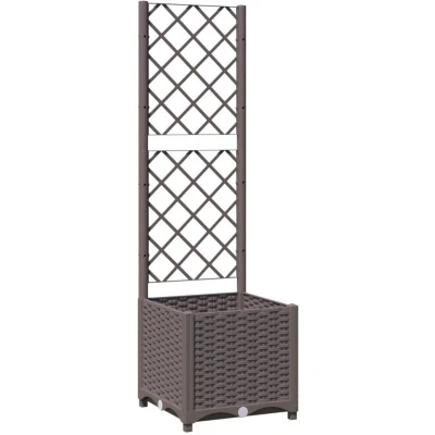Image of vidaXL Garden Planter with Trellis Brown 40x40x136 cm PP