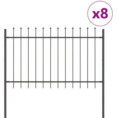 Image of vidaXL Garden Fence with Spear Top Grey 13.6x0.8 m Steel
