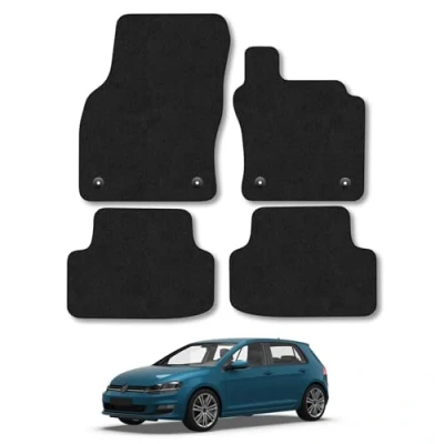 Image of Car Mats Compatible with VW Golf Mk7 (2013 2019) Tailored Fit Black Carpet Floor Set Accessory Custom 4 Pieces Anti Slip Backing &amp; Binding Trim Edge